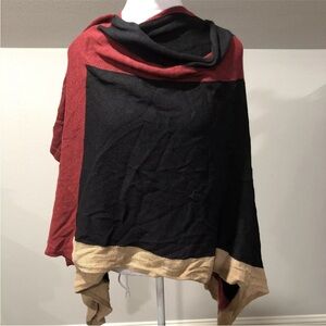 Jamie Gries Sweater Wrap Maroon Black & Camel Poncho